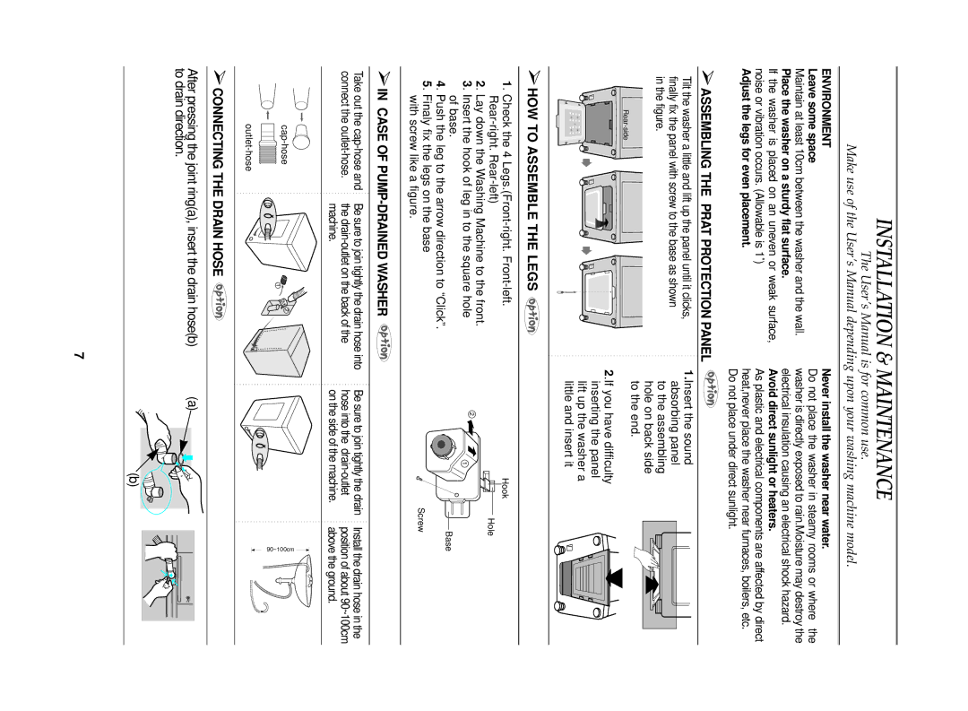 Samsung WA10K2Q1DW/YL manual Installation & Maintenance, Assembling the Prat Protection Panel, HOW to Assemble the Legs 