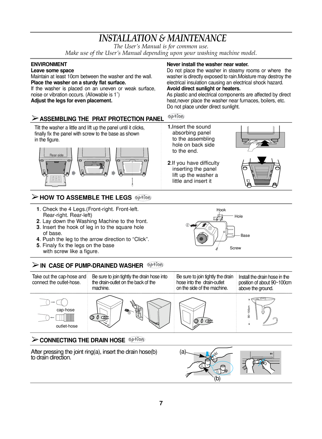 Samsung WA10K2Q1EW/YQH manual Installation & Maintenance, Assembling the Prat Protection Panel, HOW to Assemble the Legs 