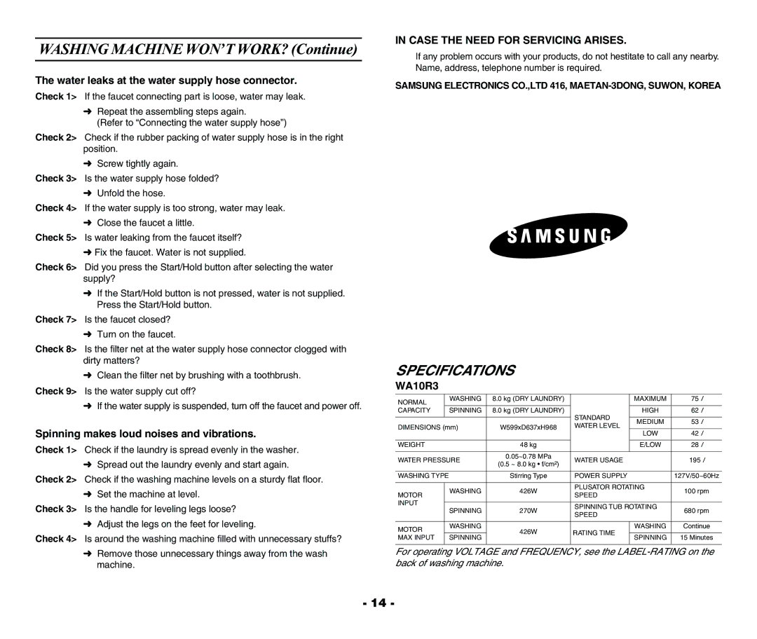 Samsung WA10R3N3IW/XSG, WA10R3Q3EW/XSG, WA10R3Q3EW/YQH, WA10R3Q3IW/YT, WA10R3N3EW/XSG Washing Machine WON’T WORK? Continue 