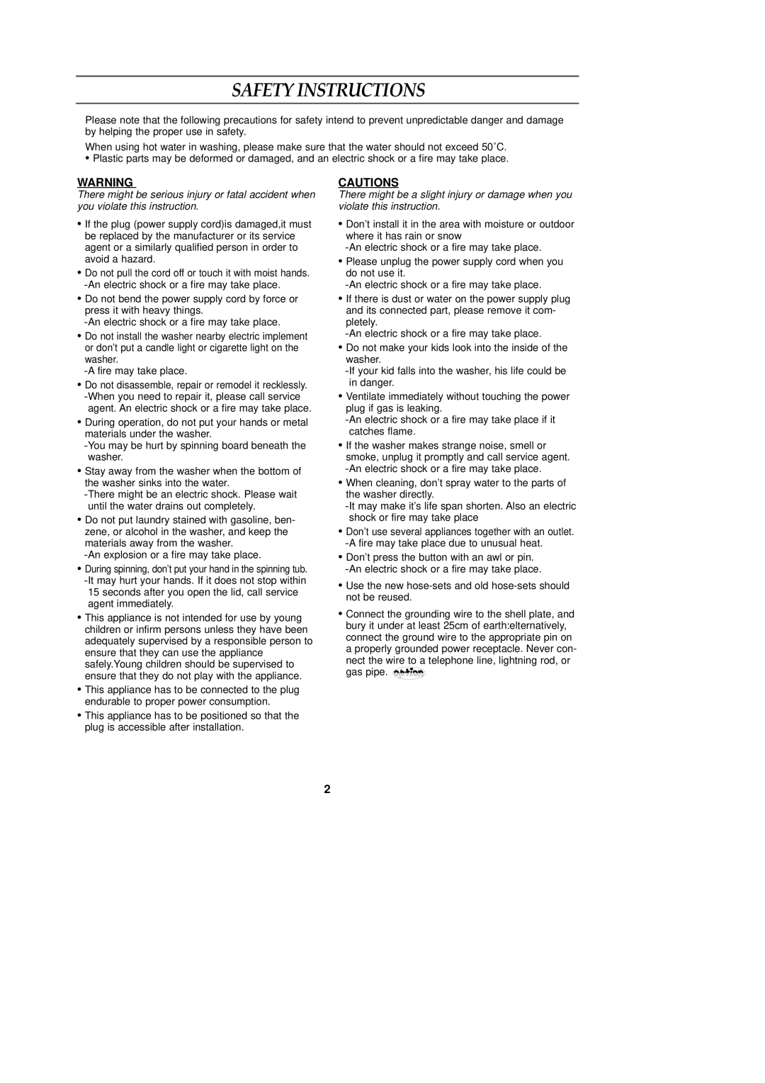 Samsung WA11QACEC/XSV, WA11QASEC/XSV Safety Instructions, Arning, You may be hurt by spinning board beneath the washer 