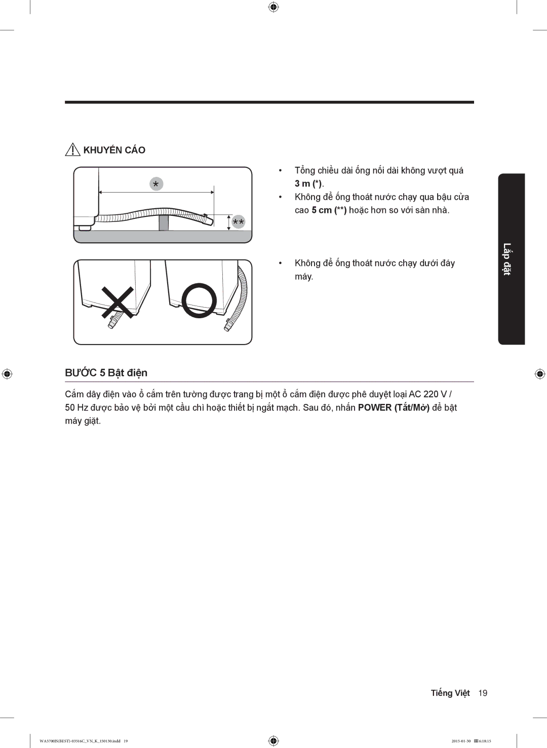 Samsung WA12J5750SP/SV manual Bước 5 Bật điện 