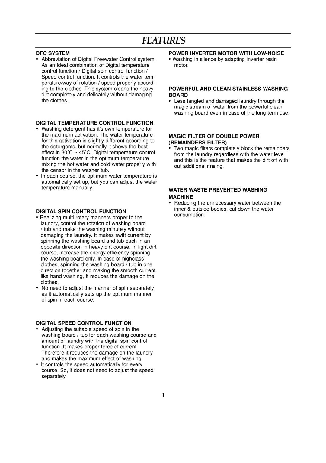 Samsung WA12KSEY/XSV manual Features 