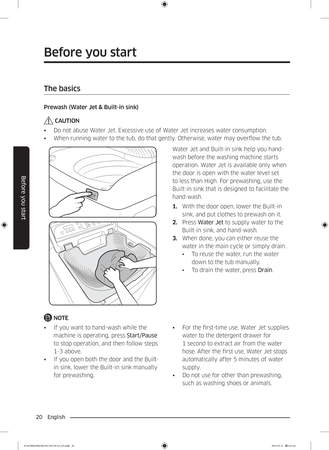 Samsung WA14J6750SP/YL, WA13J6730SW/YL, WA11J6730SS/YL, WA11J6730SW/YL, WA13J6730SP/YL manual Before you start, Basics 