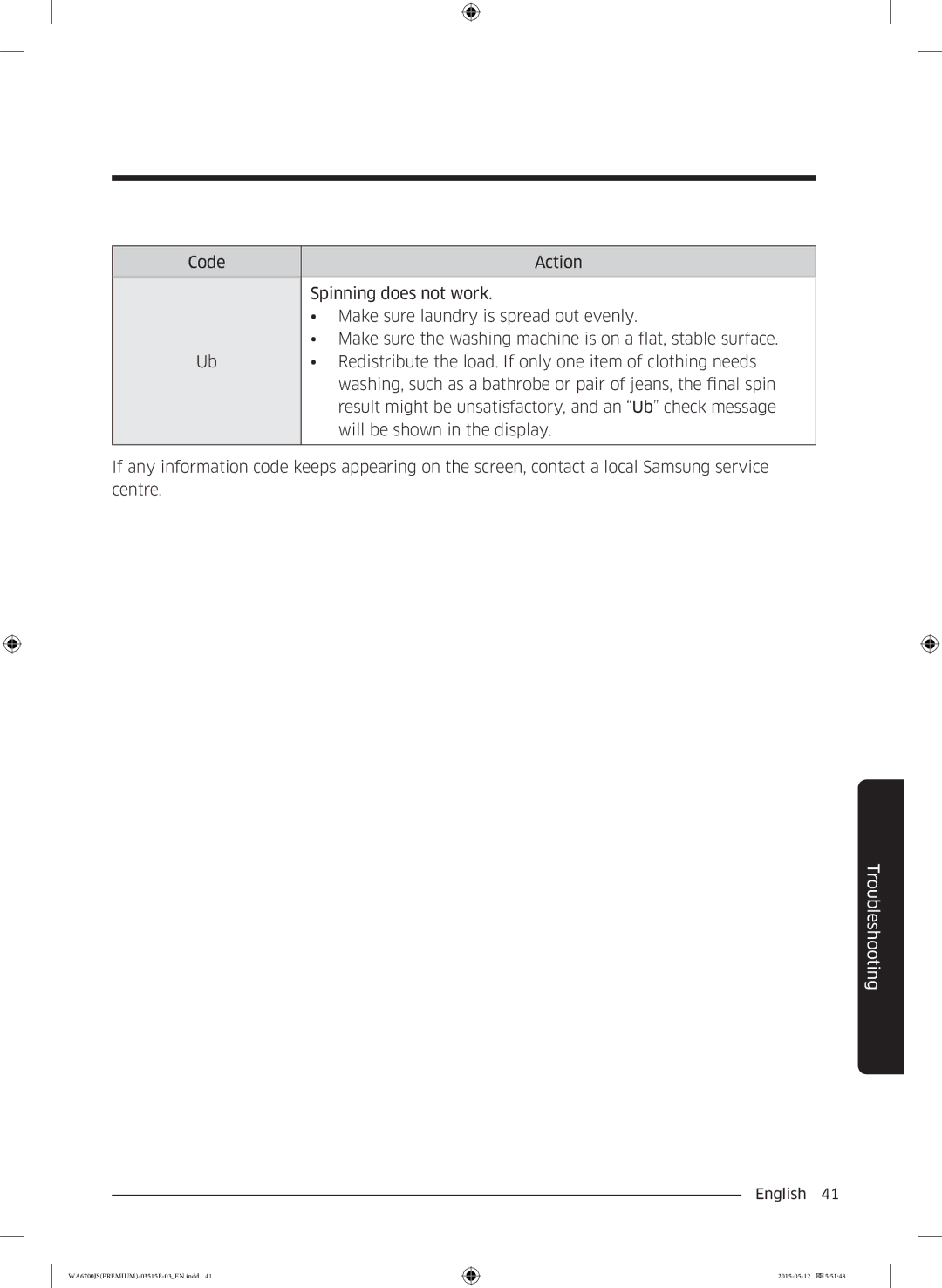 Samsung WA14J6750SP/YL, WA13J6730SW/YL, WA11J6730SS/YL, WA11J6730SW/YL, WA13J6730SP/YL, WA15J6750SP/YL manual Troubleshooting 