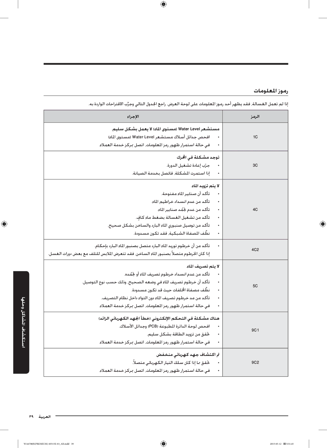 Samsung WA14J6750SP/YL, WA13J6730SW/YL, WA11J6730SS/YL, WA11J6730SW/YL manual تامولعلما زومر, ميلس لكشب ةقاطلا ديوزت نم ققتح 