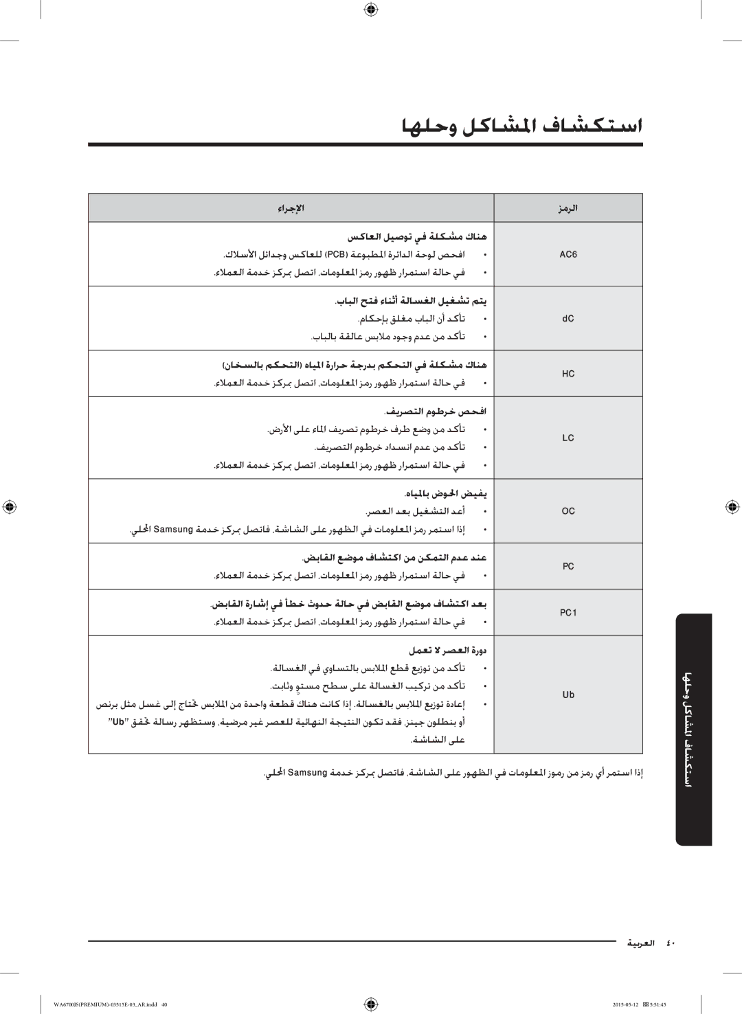 Samsung WA13J6730SW/YL, WA11J6730SS/YL, WA11J6730SW/YL, WA13J6730SP/YL, WA15J6750SP/YL, WA16J6750SP/YL manual ةشاشلا ىلع 