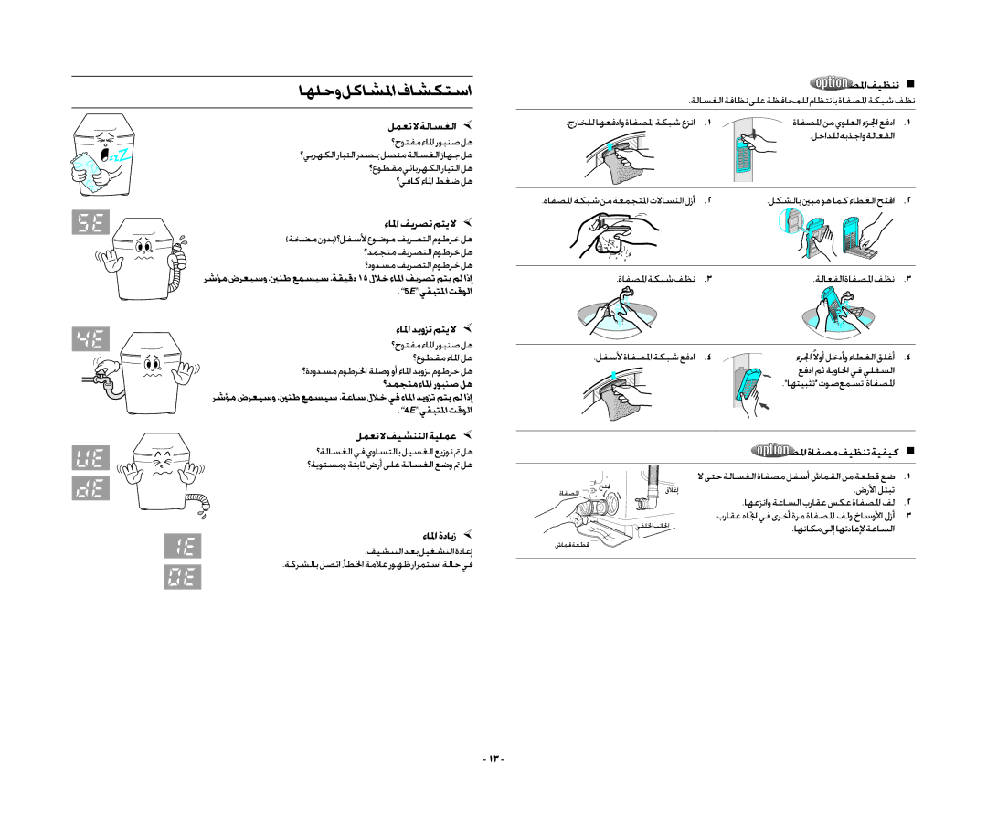 Samsung WA15QAKFP/YL, WA13RAQ3FW/YL, WA13RAQ3EW/XSG, WA13RAN3IW/XSG, WA13RAQ3DW/YL, WA13RAQ3IW/XSG manual اهلحو لكاشلما فاشكتسا 