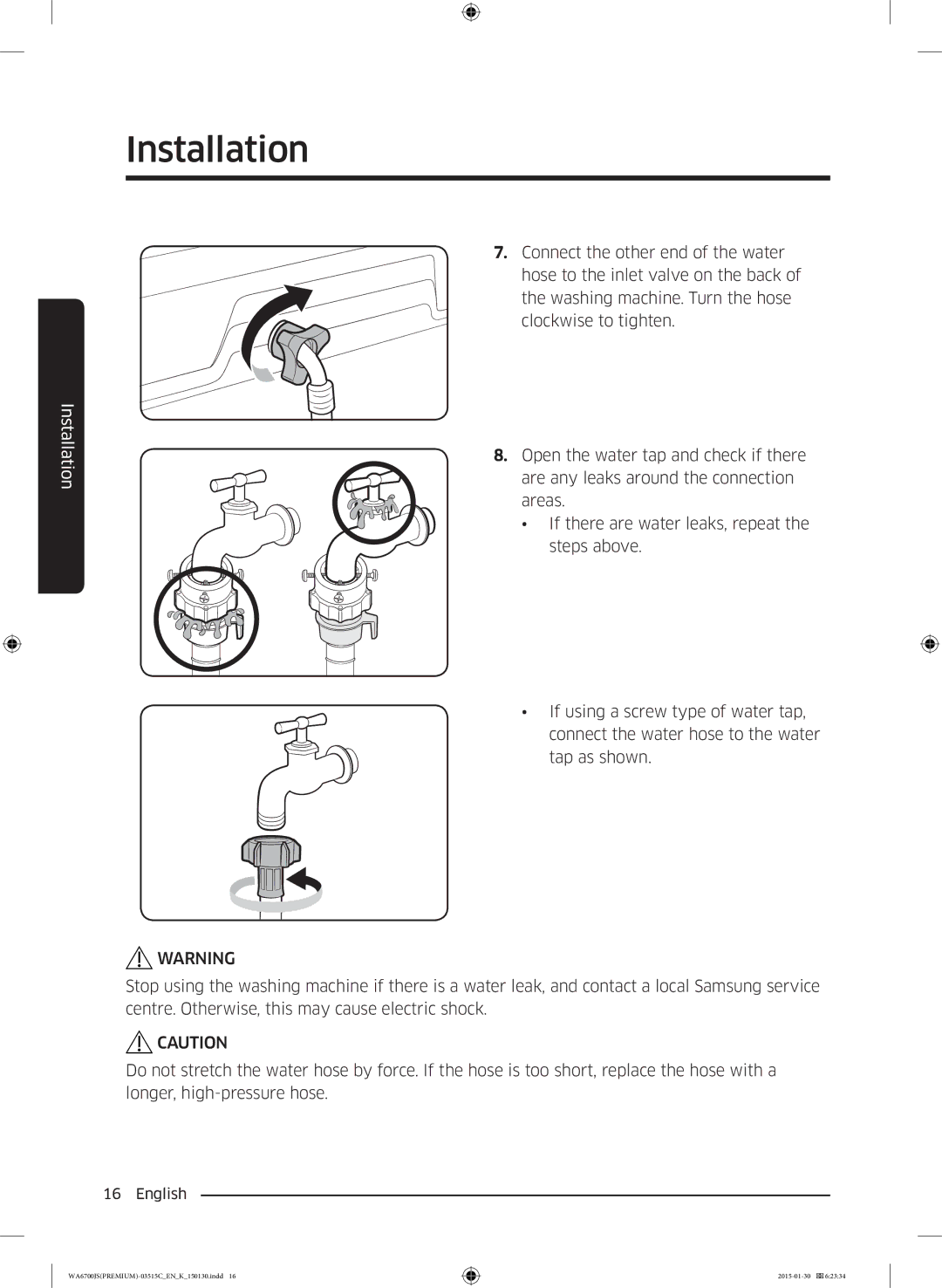 Samsung WA14J6750SP/SV, WA16J6750SP/SV manual Installation 