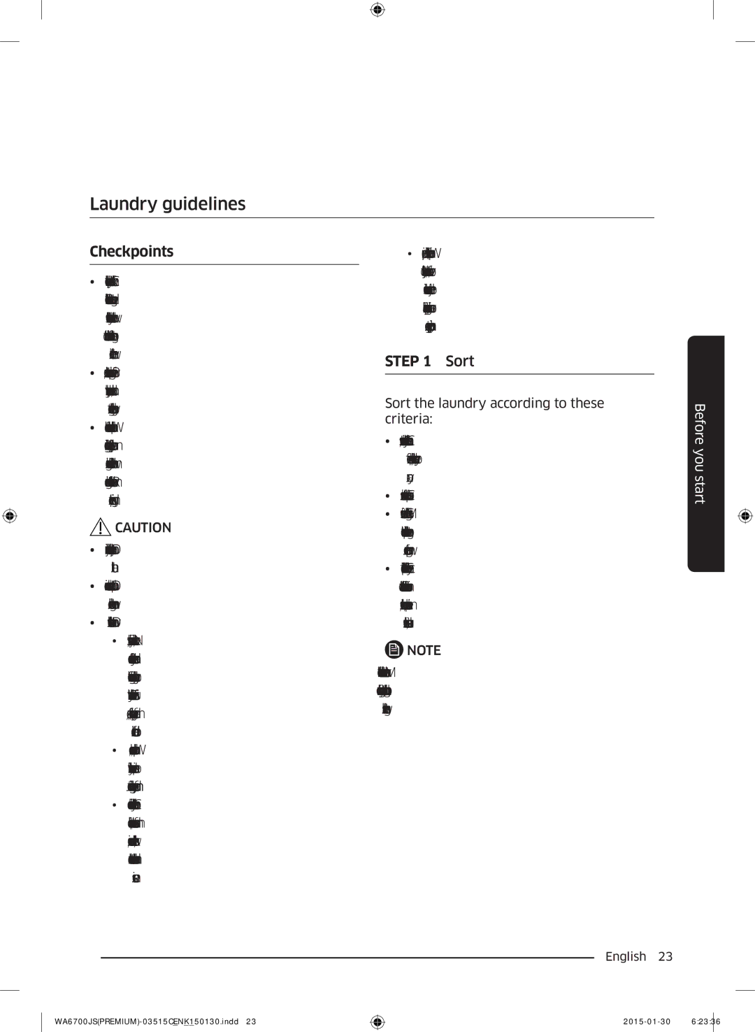 Samsung WA16J6750SP/SV, WA14J6750SP/SV manual Laundry guidelines, Checkpoints, Sort 