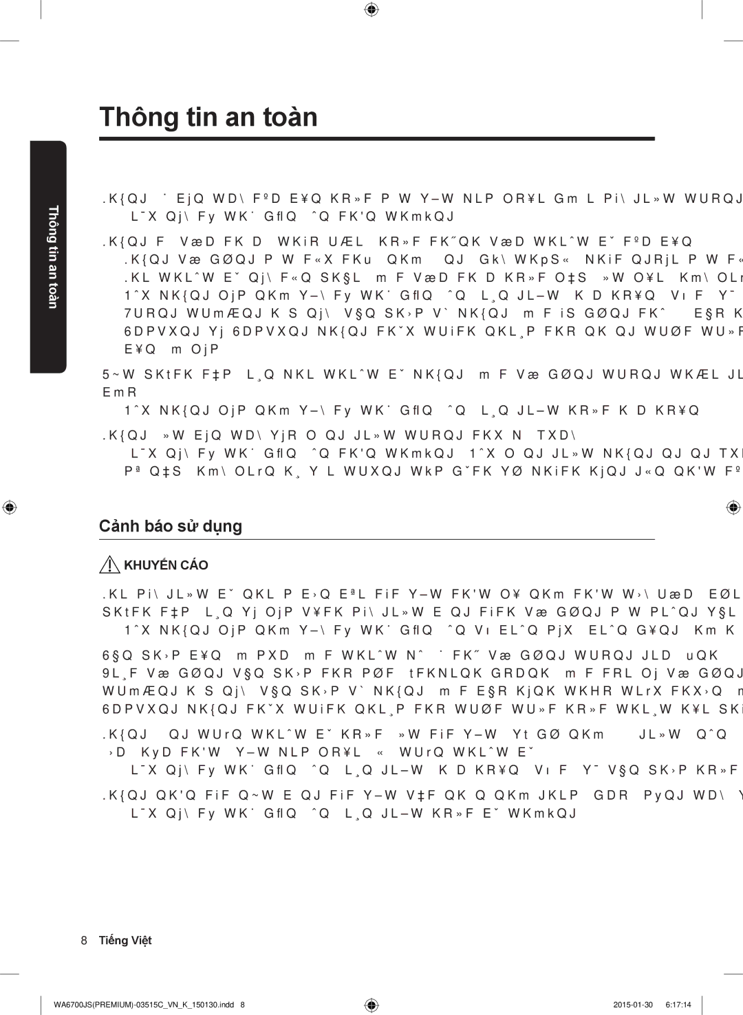 Samsung WA14J6750SP/SV, WA16J6750SP/SV manual Cảnh báo sử dụng 