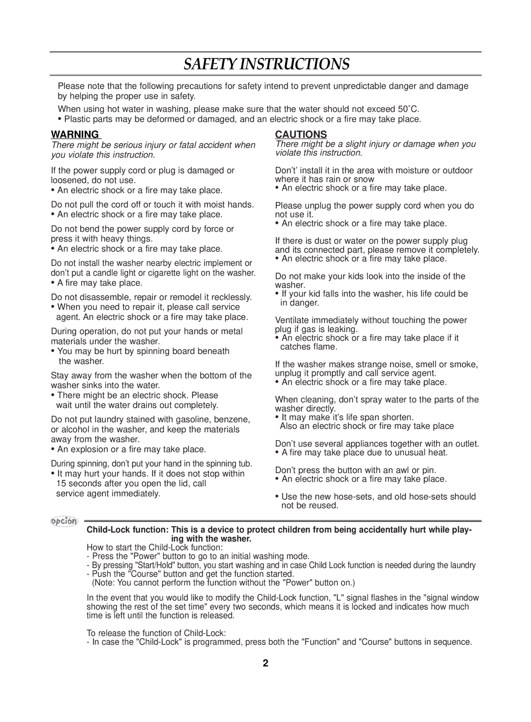 Samsung WA15G2Q1DW/YL, WA15G2Q1EW/XSG, WA15G2Q1DY/YL, WA15G2Q1FW/YL, WA15G2Q1FY/YL manual Safety Instructions, Not be reused 