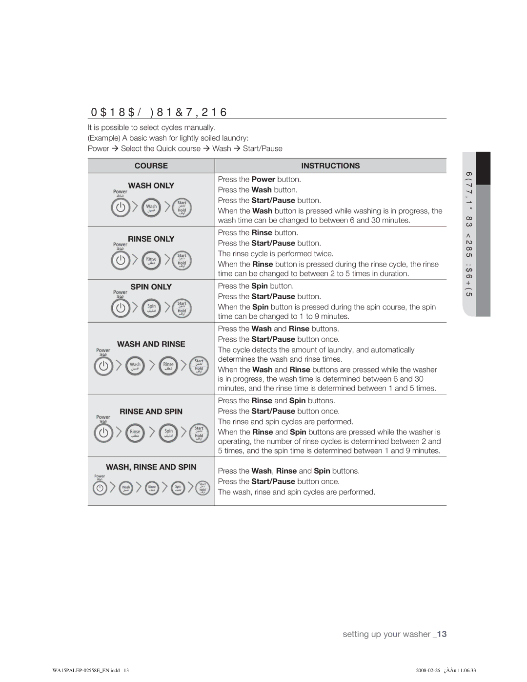 Samsung WA15PALFP/YL manual $18$/81&7,216 