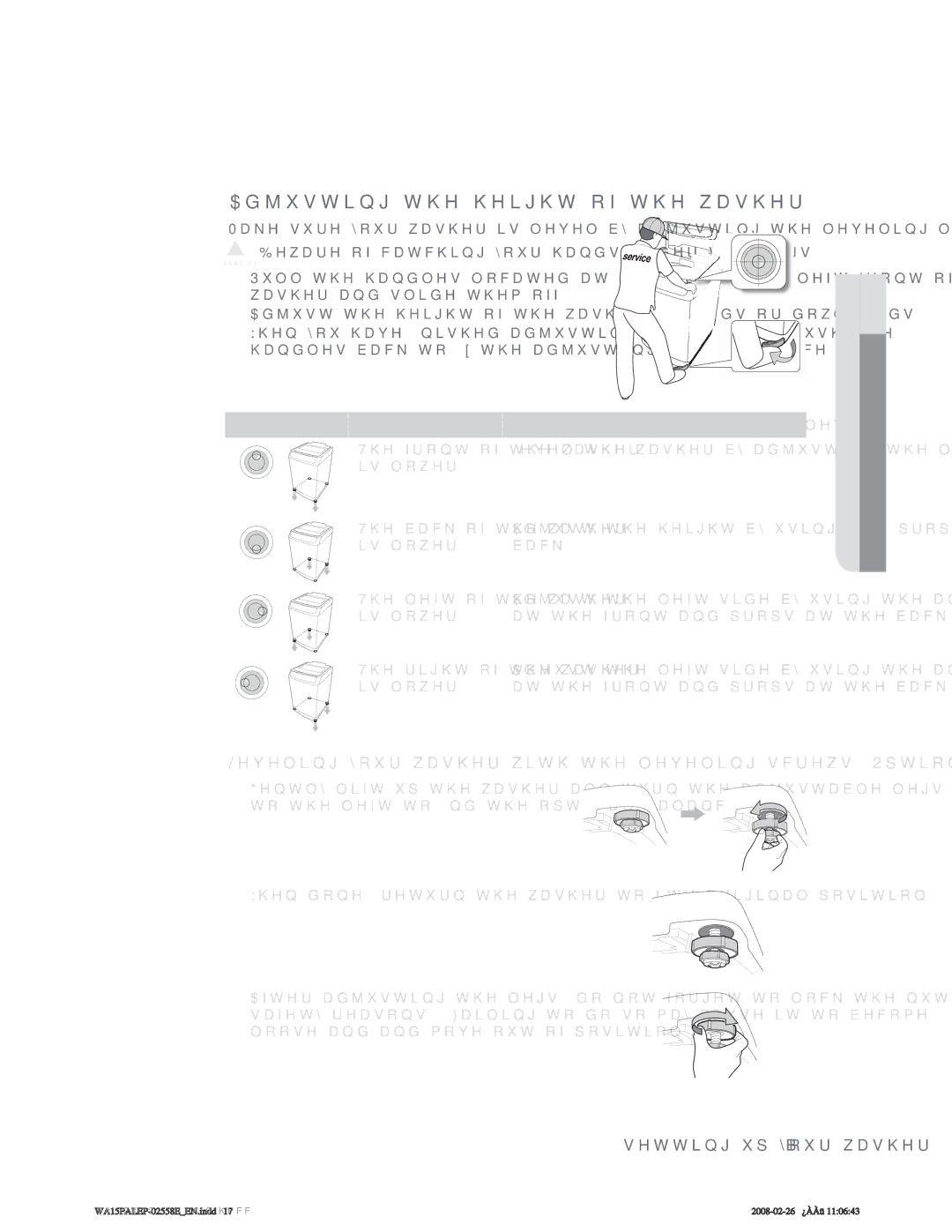 Samsung WA15PALFP/YL manual $GmxvwlqjWkhKhljkwRiWkhZdvkhu, KdqgohvEdfnWrƂWkhDgmxvwlqjOhjvLqSodfh, LvOrzhu 