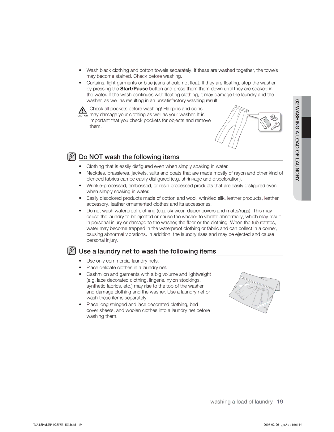 Samsung WA15PALFP/YL manual 127ZDVKWKHIROORZLQJLWHPV, 8VHDODXQGU\QHWWRZDVKWKHIROORZLQJLWHPV, ShuvrqdoLqmxu\ 