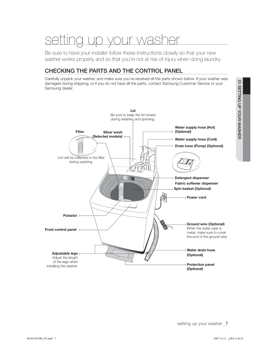 Samsung WA15PALFP/YL manual +&.,1*7+3$576$17+&21752/3$1, $6+528583677,1* 