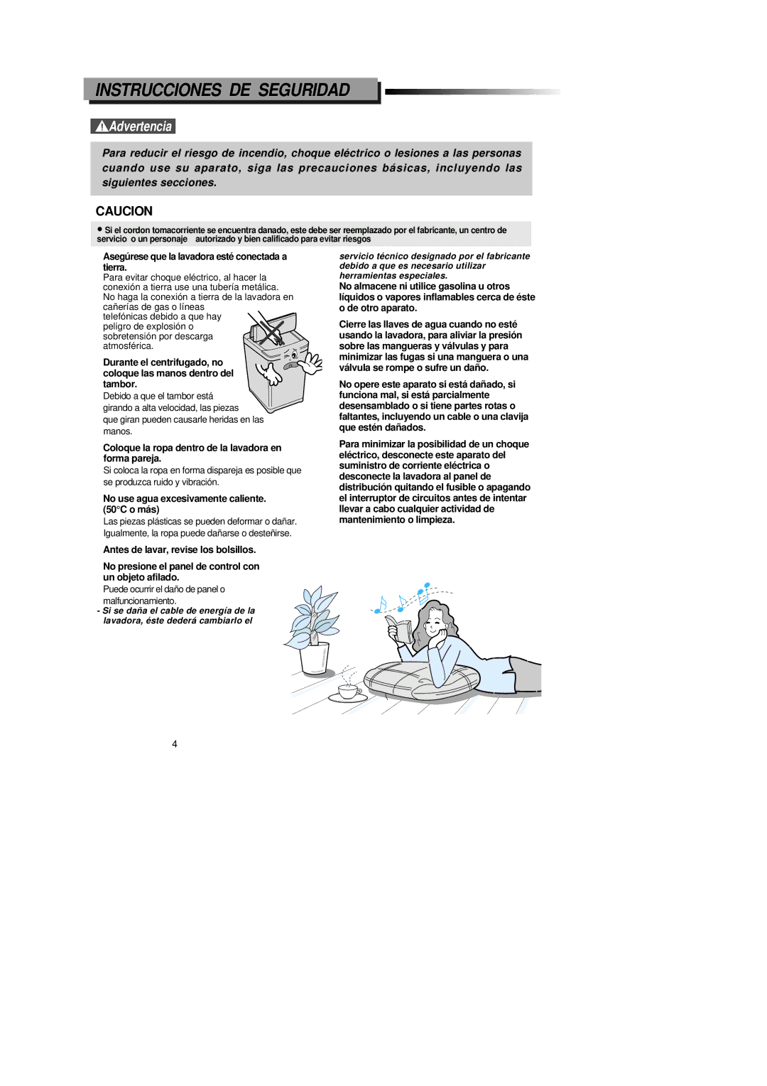 Samsung WA1646D0, WA1346D0 manual Instrucciones DE Seguridad, Caucion, Asegúrese que la lavadora esté conectada a tierra 