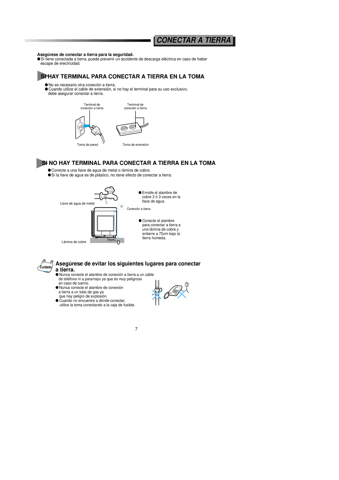 Samsung WA1346D0 SI HAY Terminal Para Conectar a Tierra EN LA Toma, Asegúrese de conectar a tierra para la seguridad 