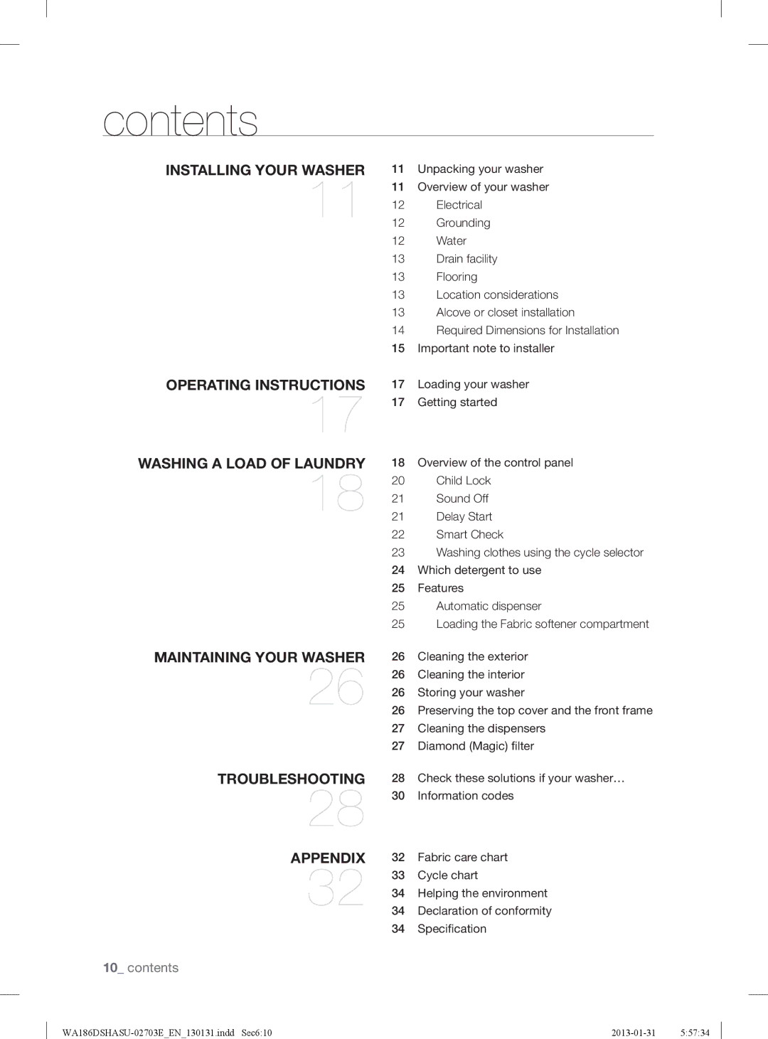 Samsung WA186DSHASU/YL manual Contents 