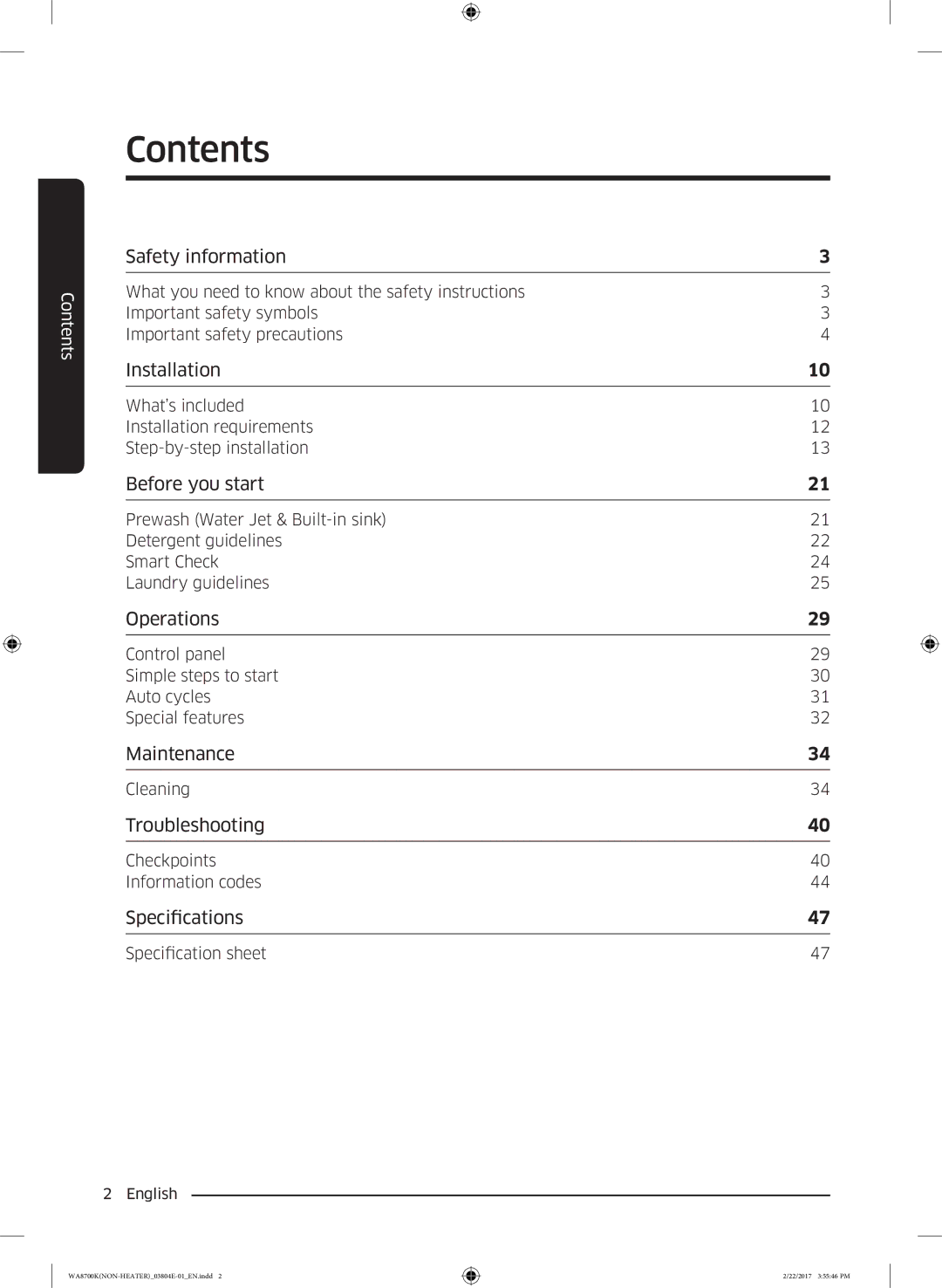 Samsung WA18M8700GV/SV manual Contents 