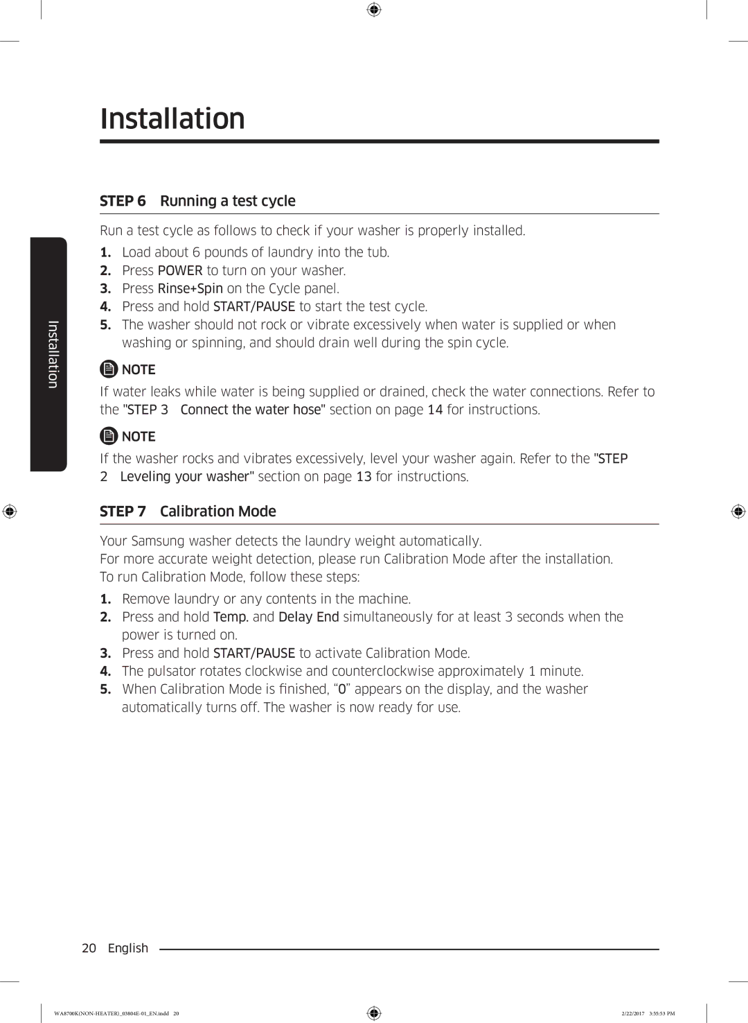 Samsung WA18M8700GV/SV manual Running a test cycle 