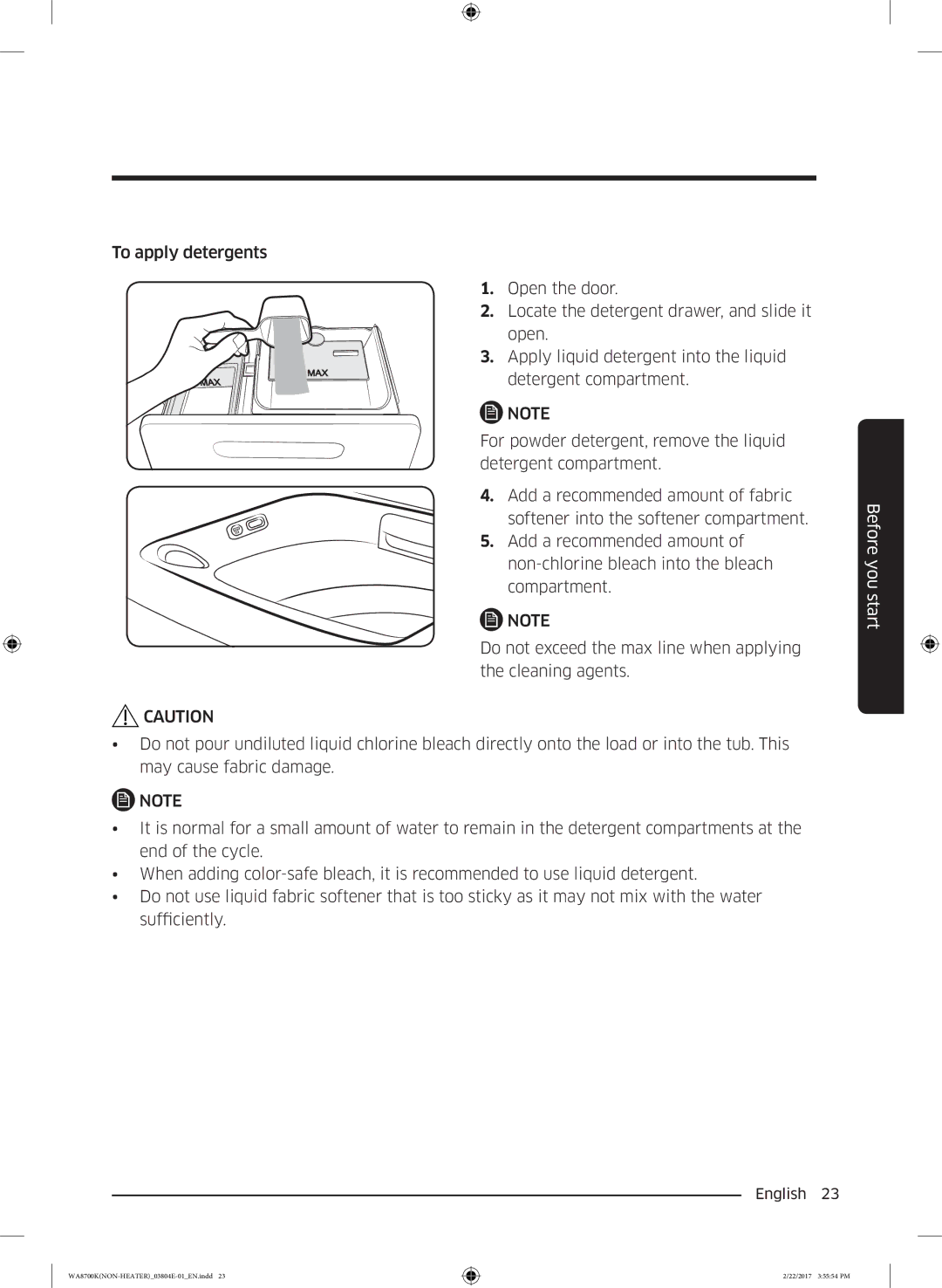 Samsung WA18M8700GV/SV manual Before you start 