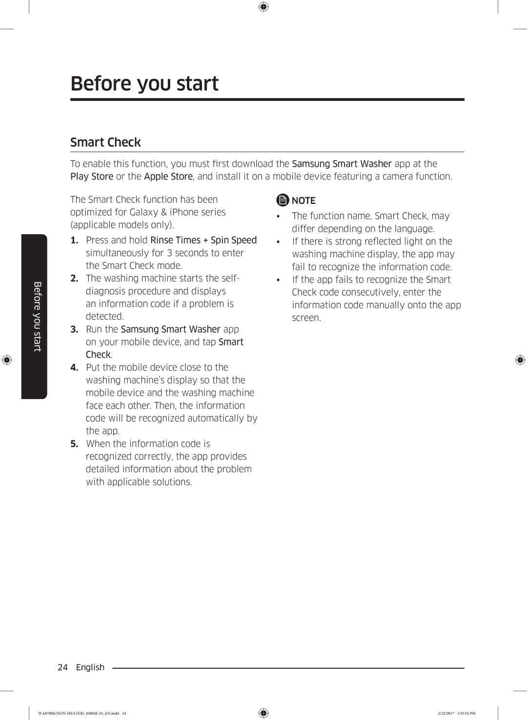 Samsung WA18M8700GV/SV manual Smart Check 