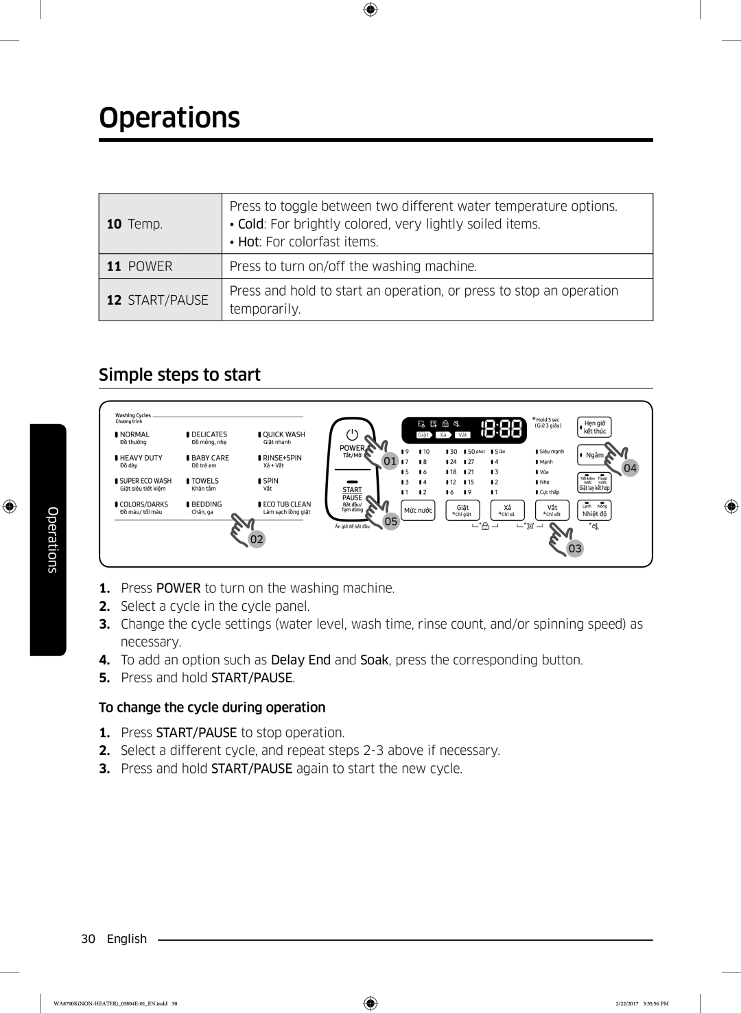 Samsung WA18M8700GV/SV manual Simple steps to start 