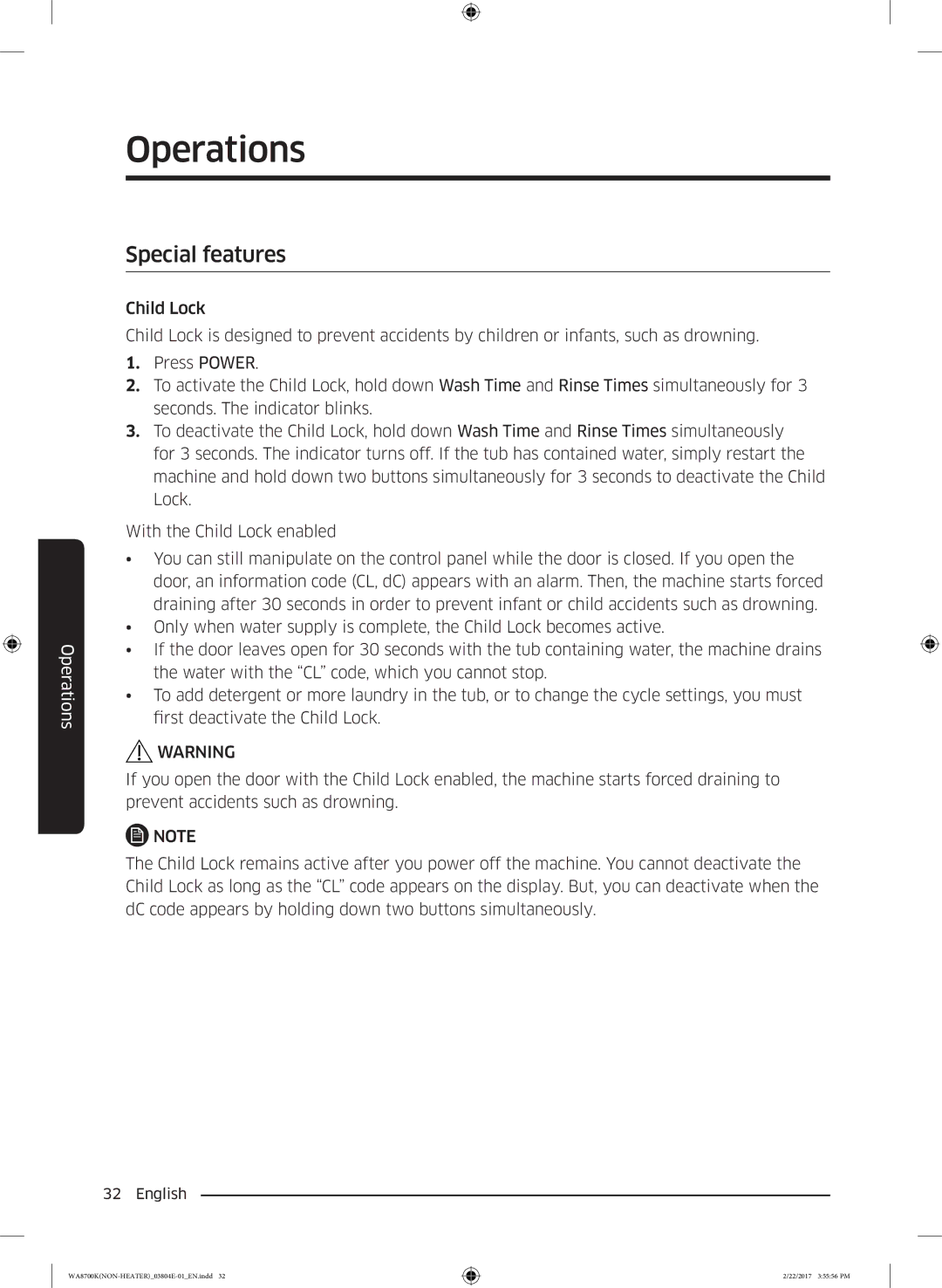 Samsung WA18M8700GV/SV manual Special features 