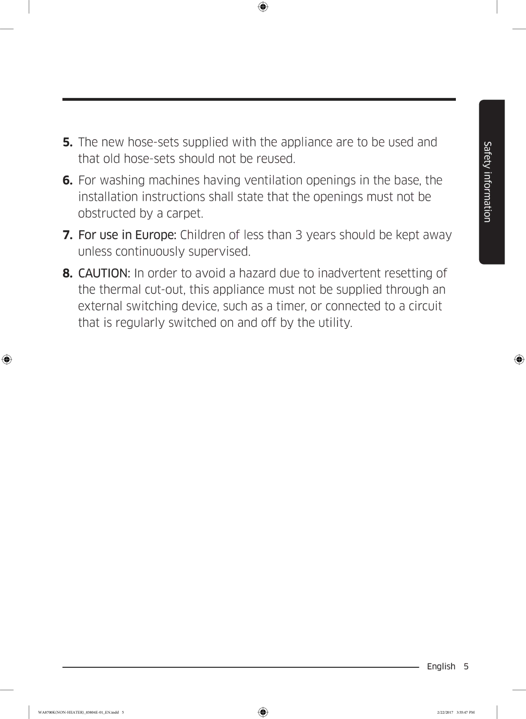 Samsung WA18M8700GV/SV manual Safety information 