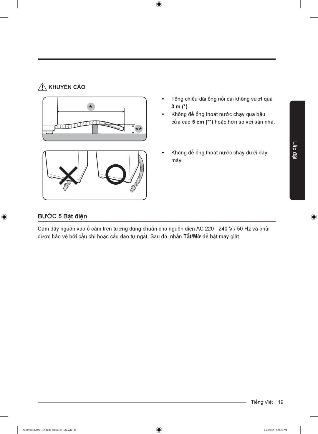 Samsung WA18M8700GV/SV manual Bước 5 Bật điện 