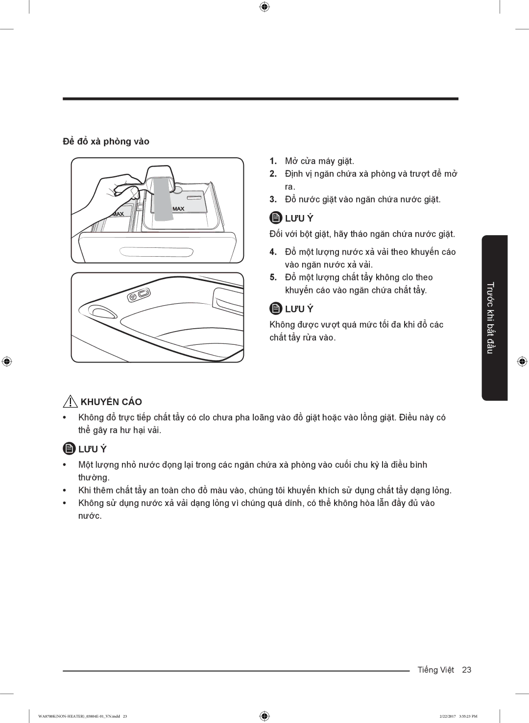 Samsung WA18M8700GV/SV manual Để đổ xà phòng vào 