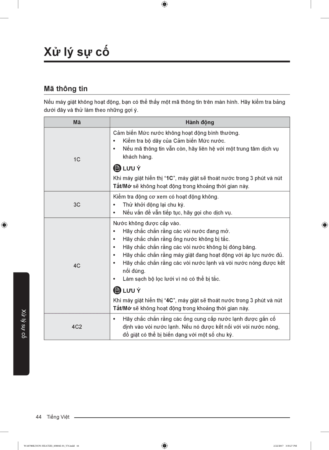 Samsung WA18M8700GV/SV manual Mã thông tin 