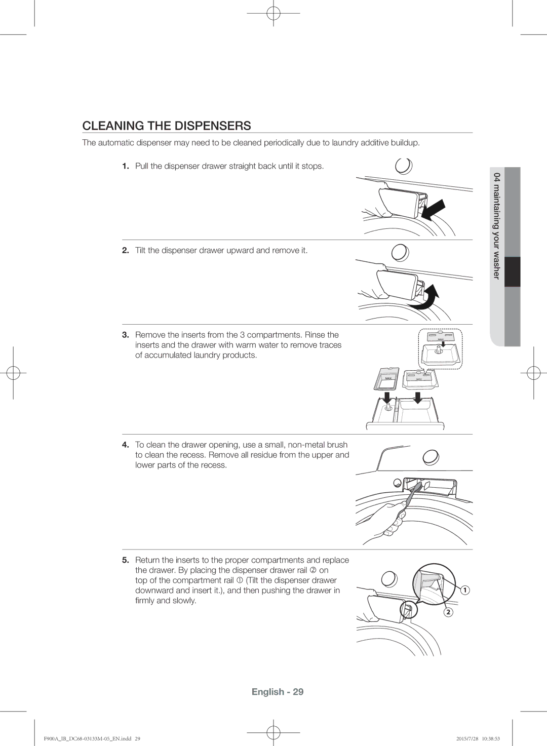 Samsung WA20F9A8DSP/YL manual Cleaning the dispensers 