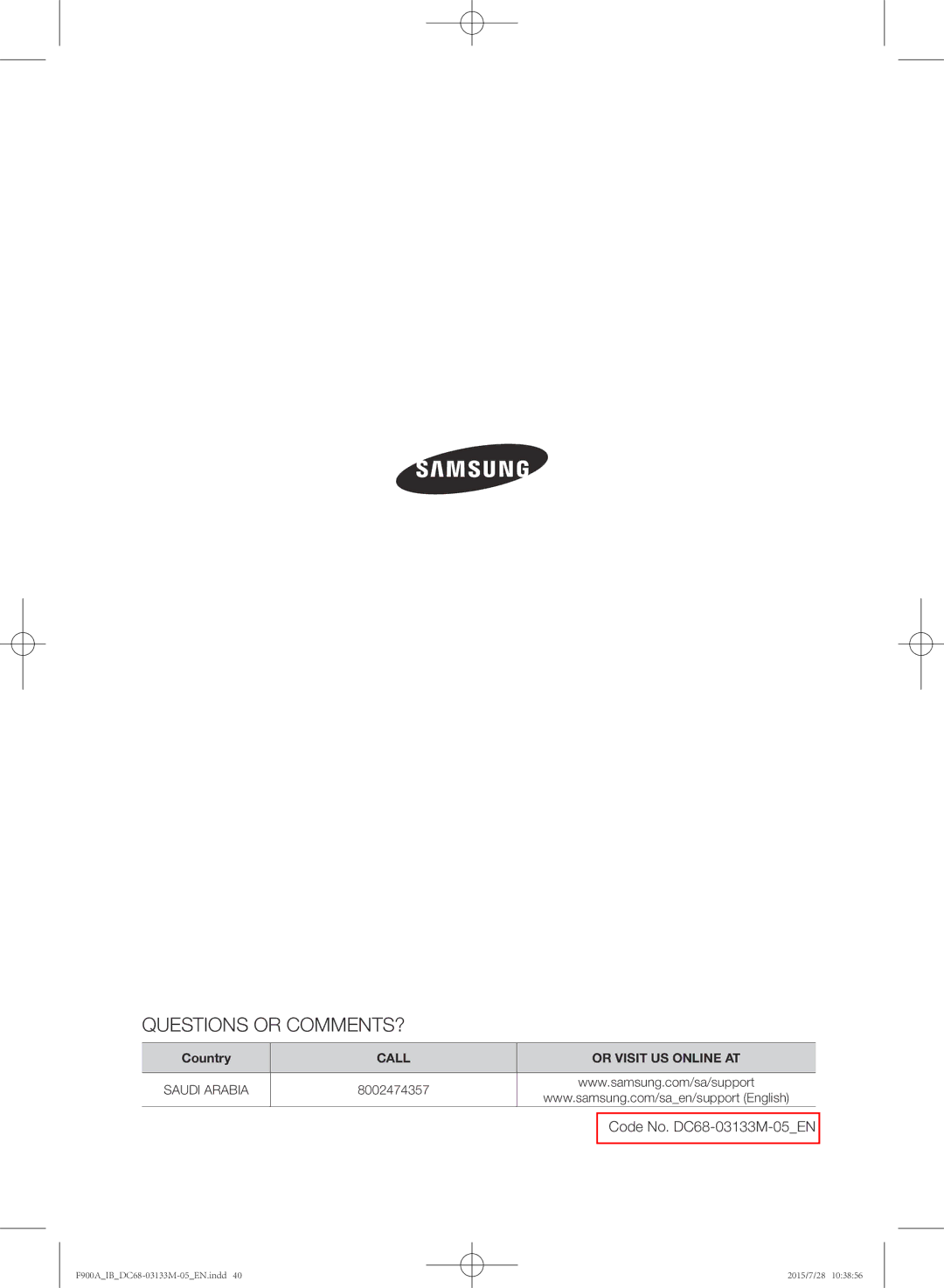 Samsung WA20F9A8DSP/YL manual Questions or COMMENTS? 