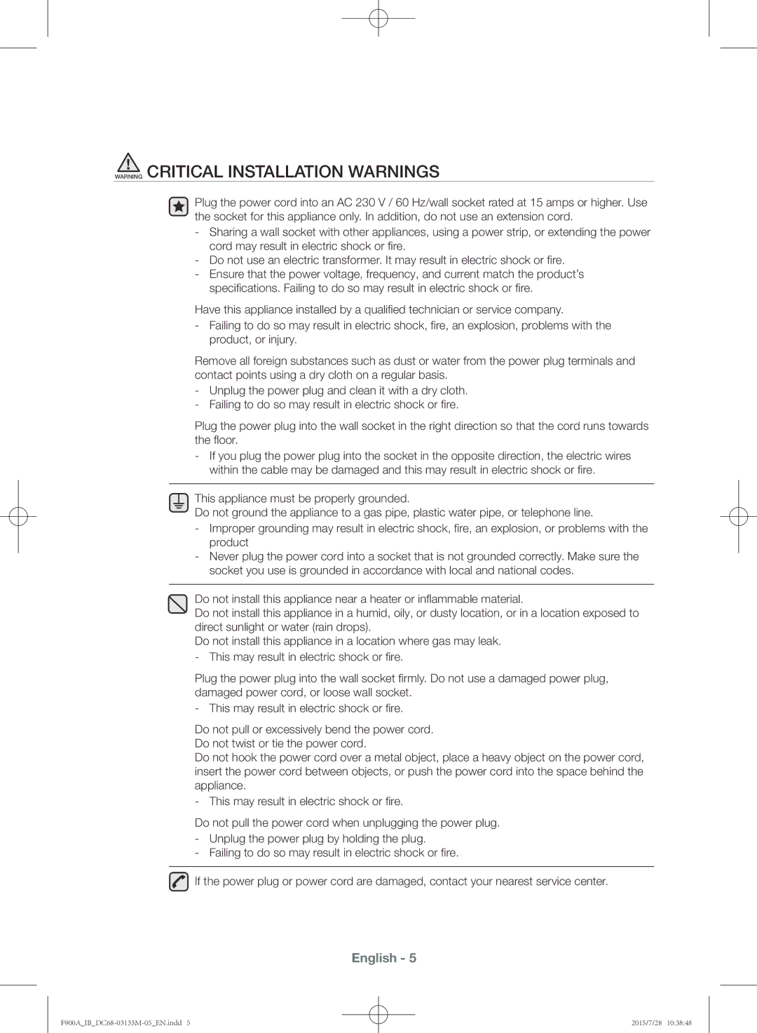 Samsung WA20F9A8DSP/YL manual English 