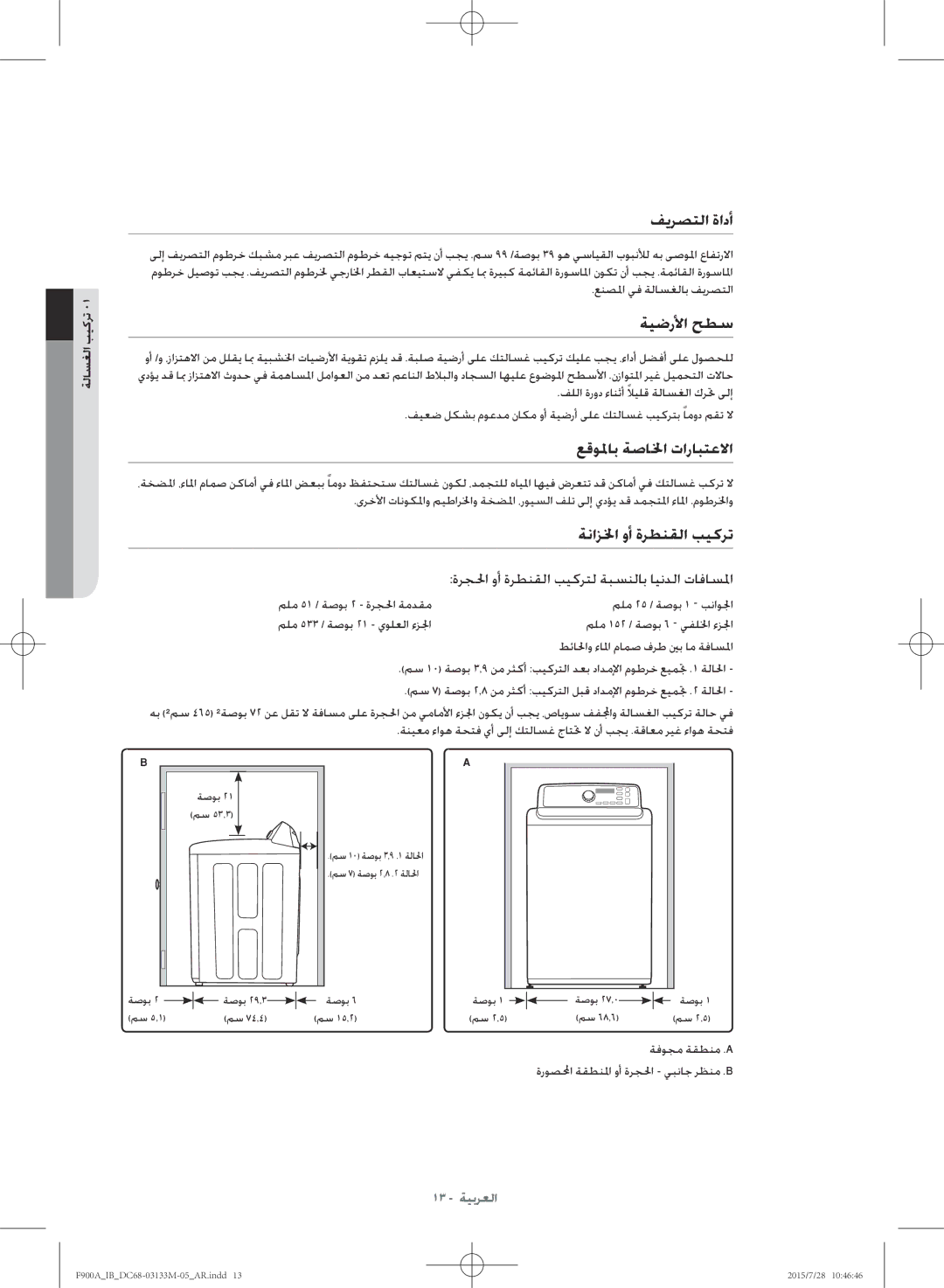 Samsung WA20F9A8DSP/YL manual فيرصتلا ةادأ, ةيضرلأا حطس, عقولماب ةصالخا تارابتعلاا 