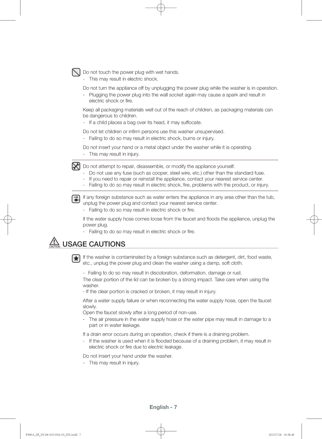 Samsung WA20F9A8DSP/YL manual English 