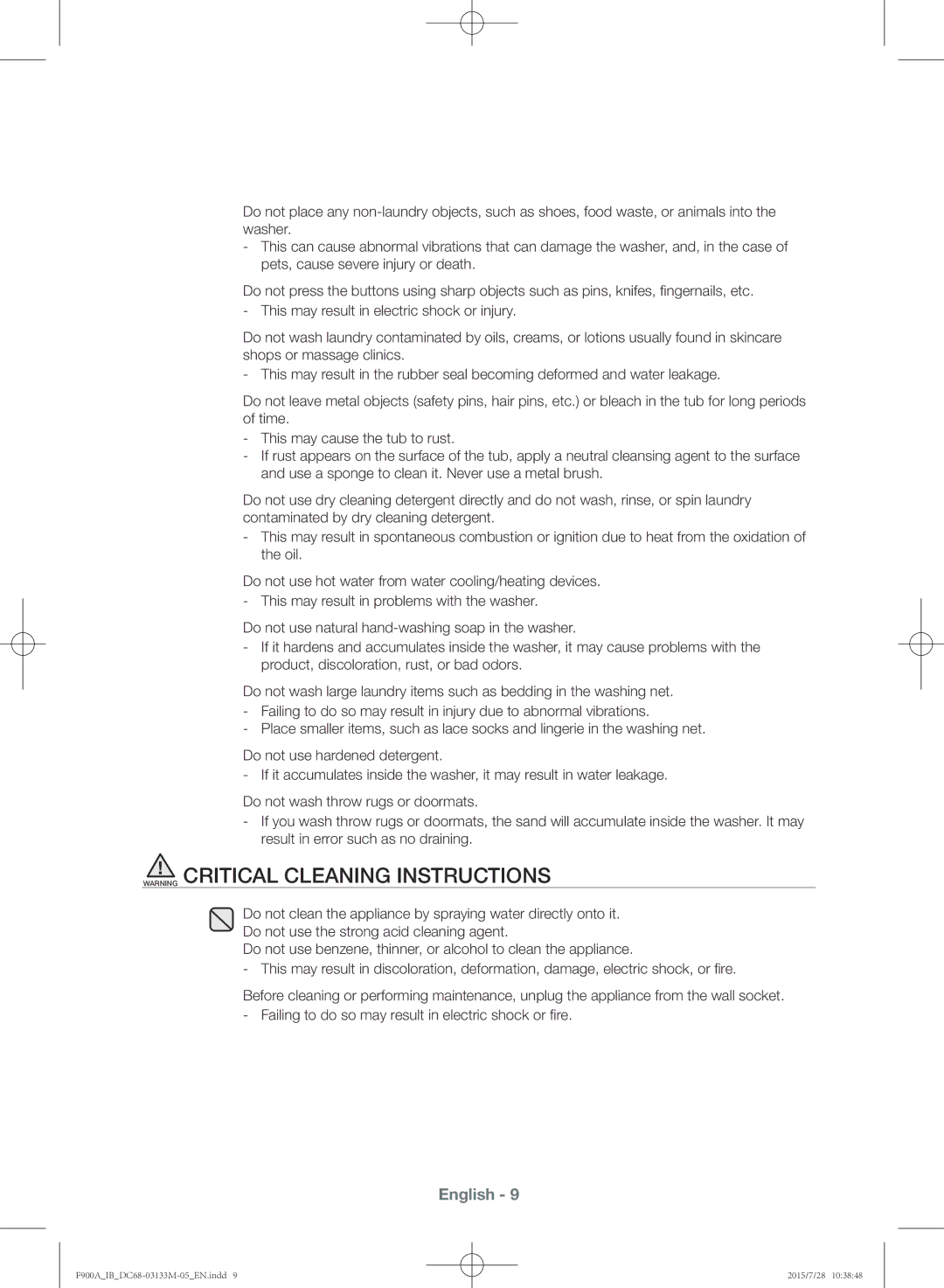 Samsung WA20F9A8DSP/YL manual English 