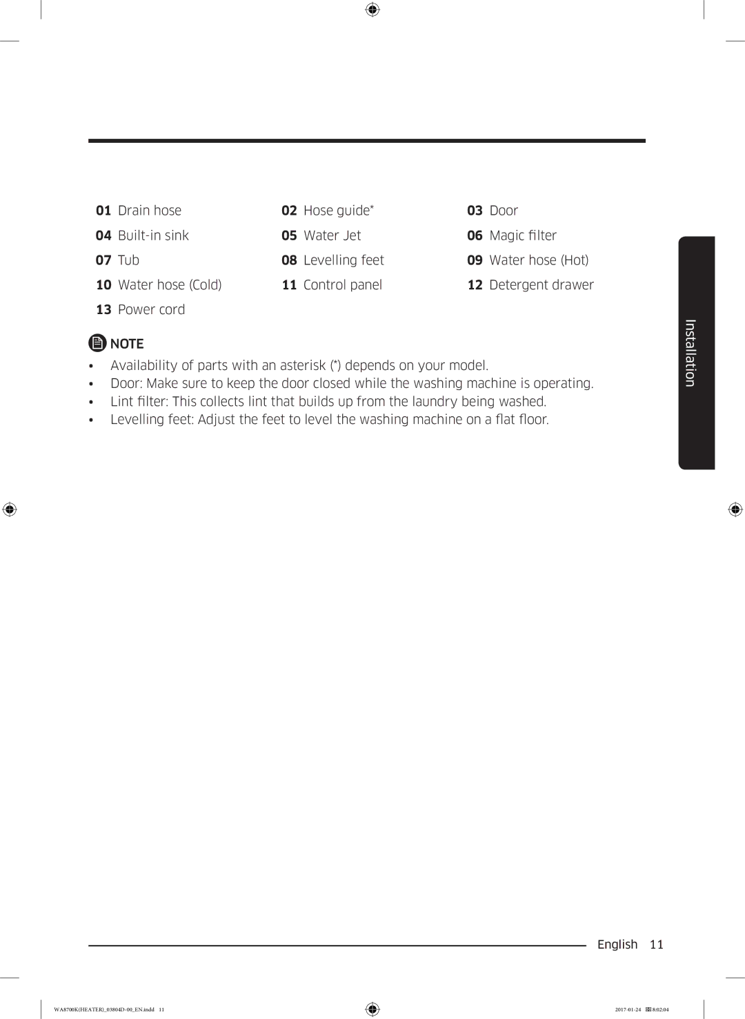 Samsung WA21M8700GV/SV manual Installation 