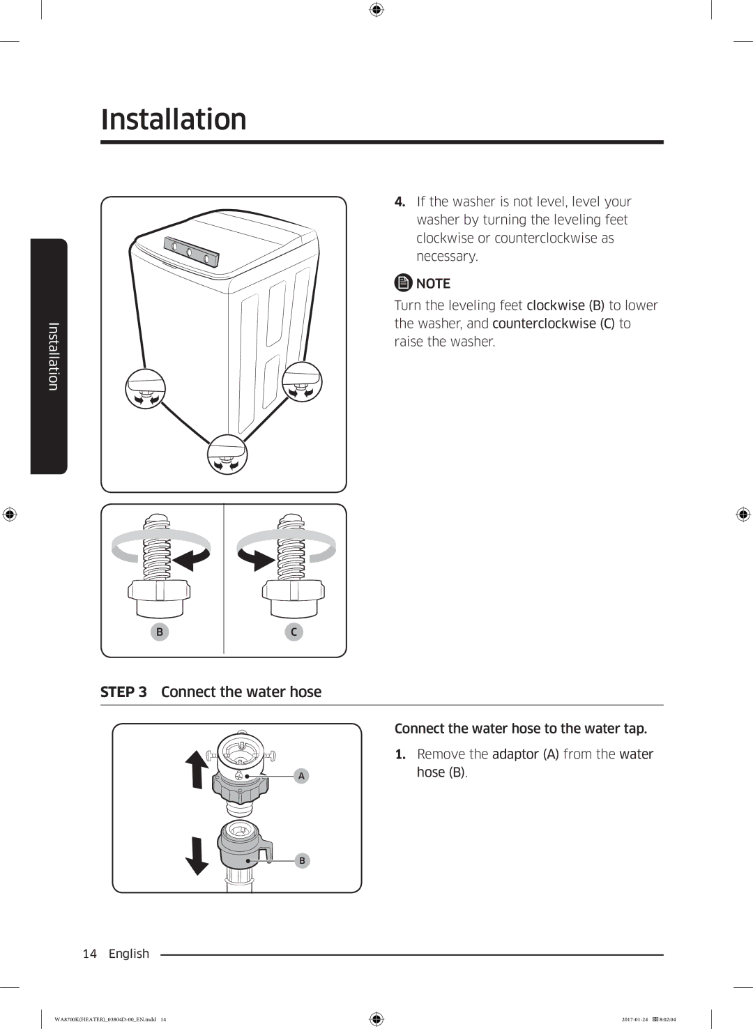 Samsung WA21M8700GV/SV manual Connect the water hose 