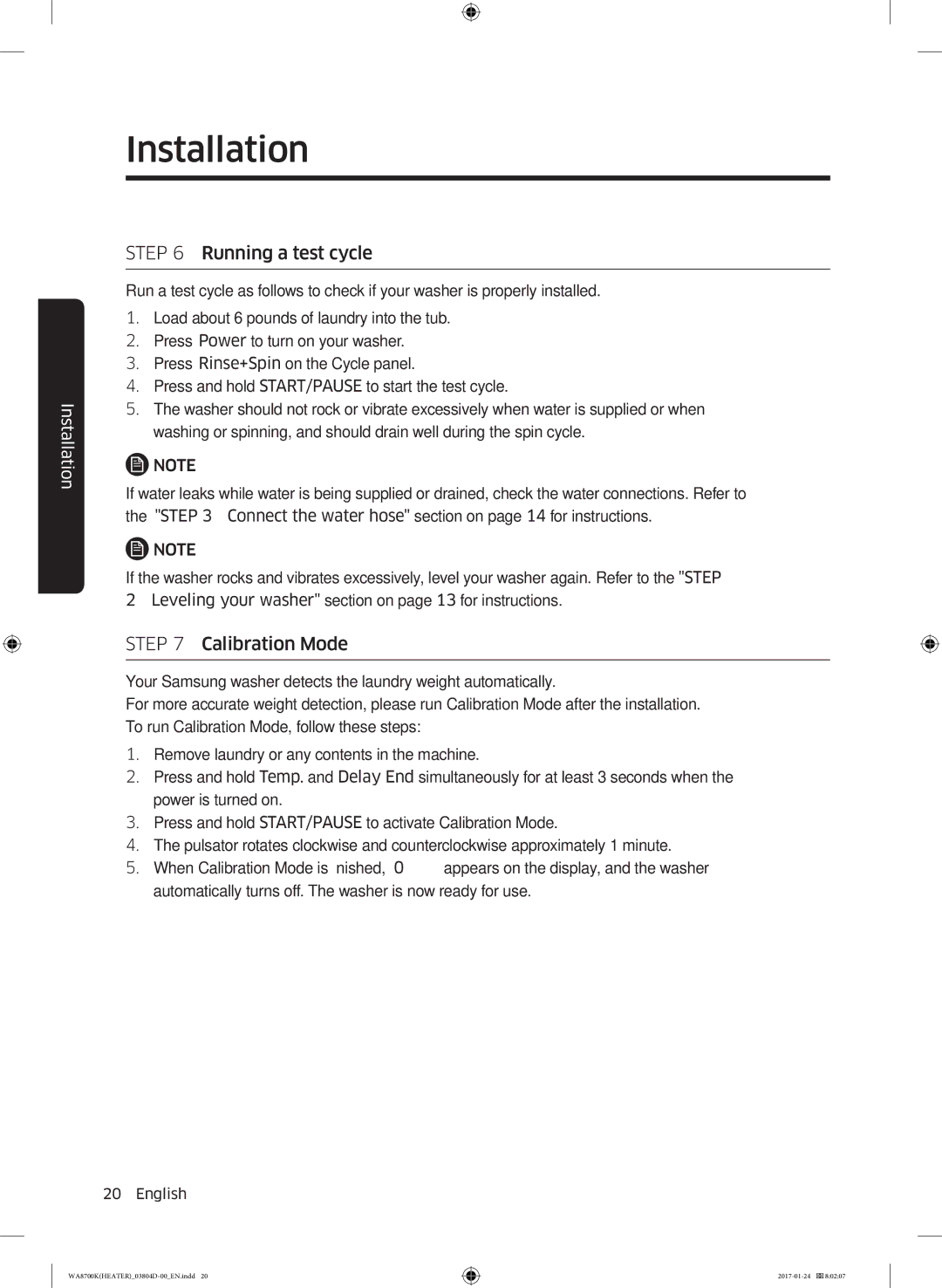 Samsung WA21M8700GV/SV manual Running a test cycle 