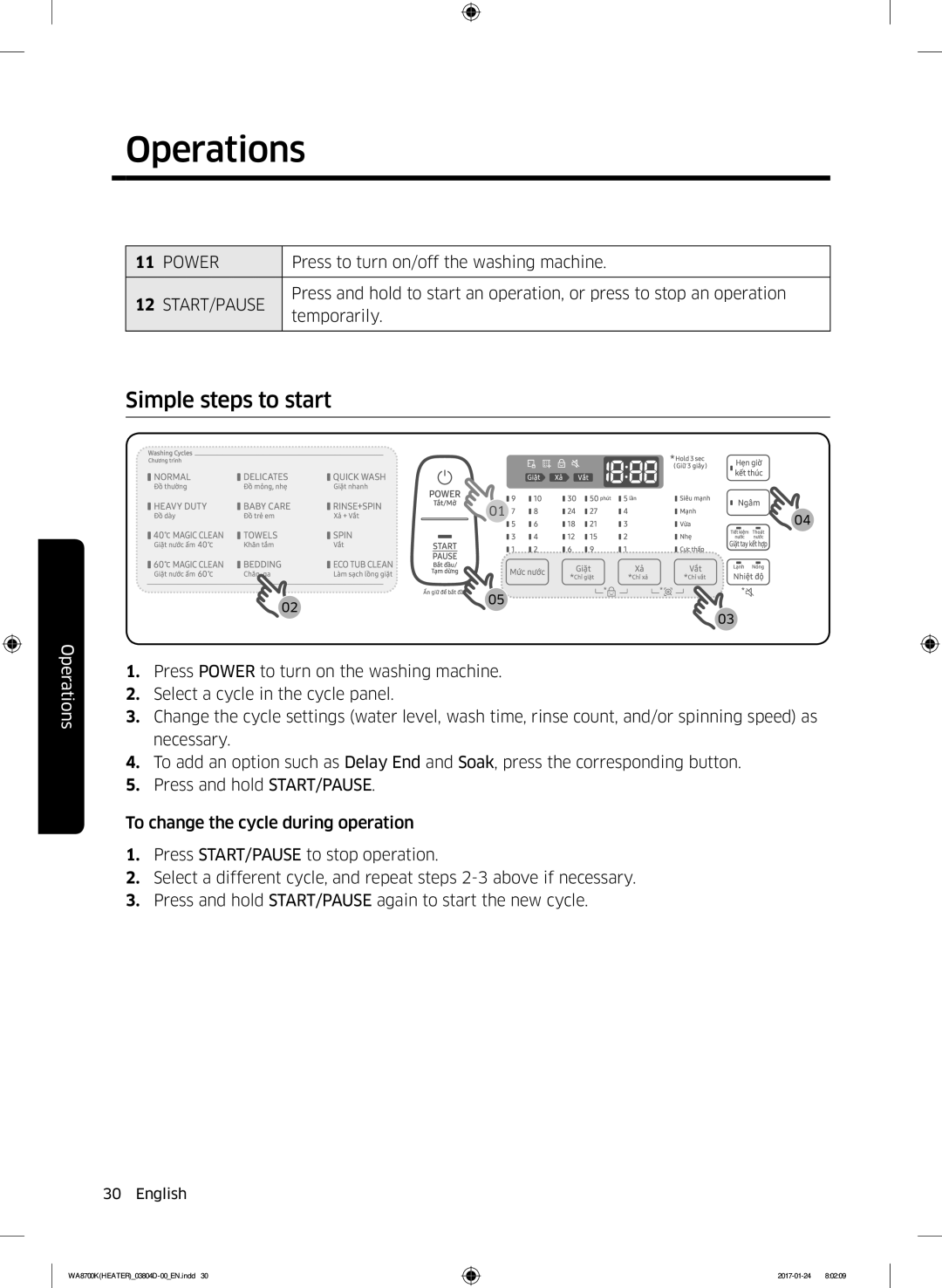 Samsung WA21M8700GV/SV manual Simple steps to start 