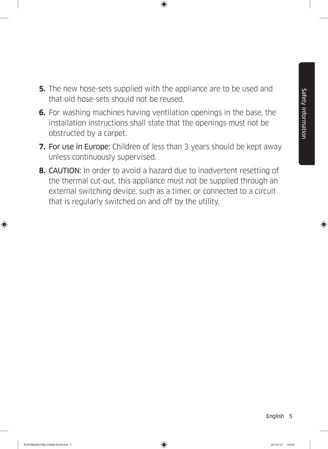 Samsung WA21M8700GV/SV manual Safety information 