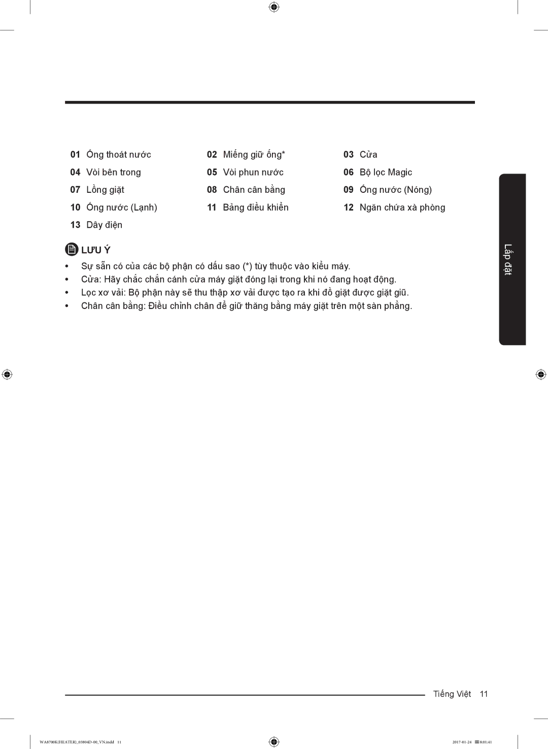 Samsung WA21M8700GV/SV manual Lắp đặt 