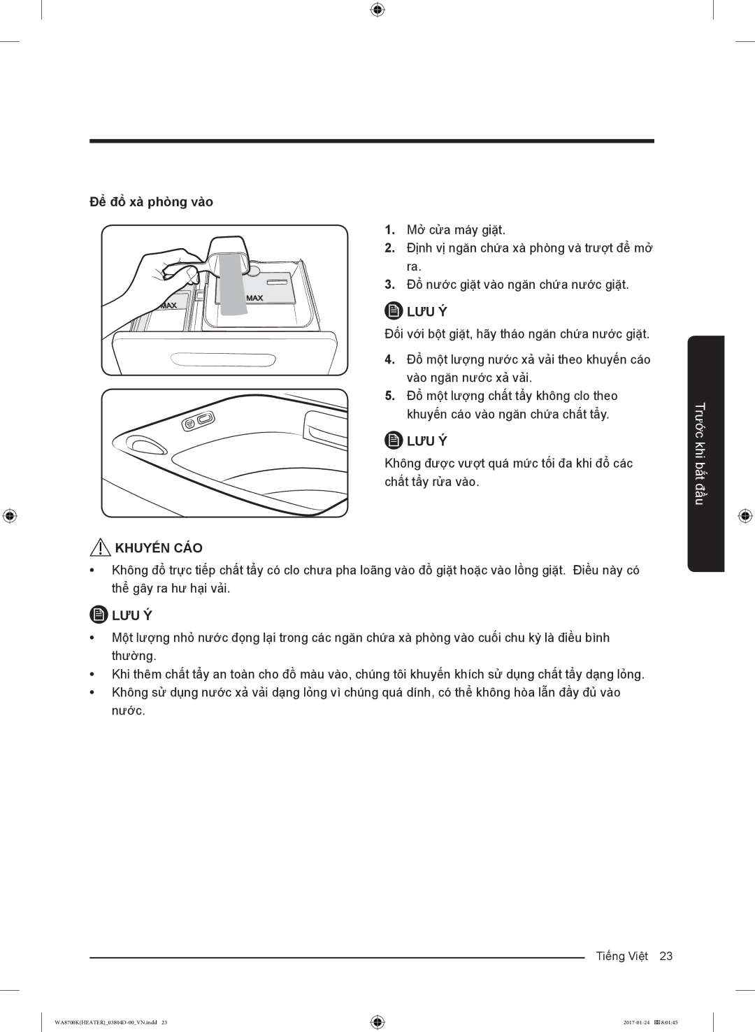 Samsung WA21M8700GV/SV manual Để đổ xà phòng vào 