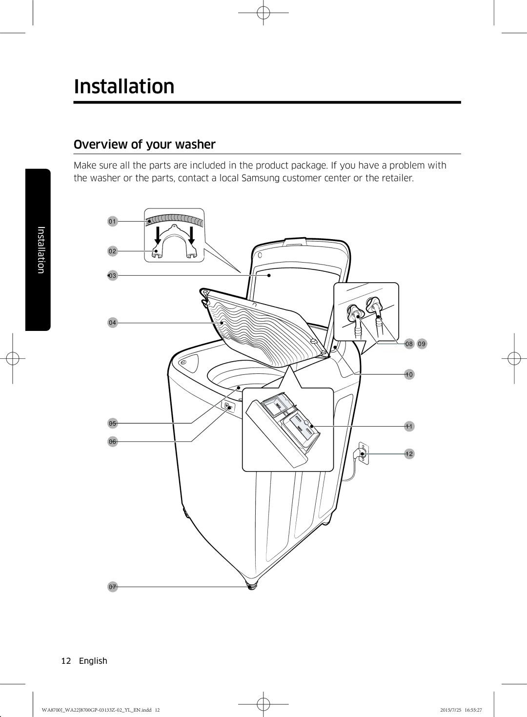 Samsung WA22J8700GP/YL manual Overview of your washer 