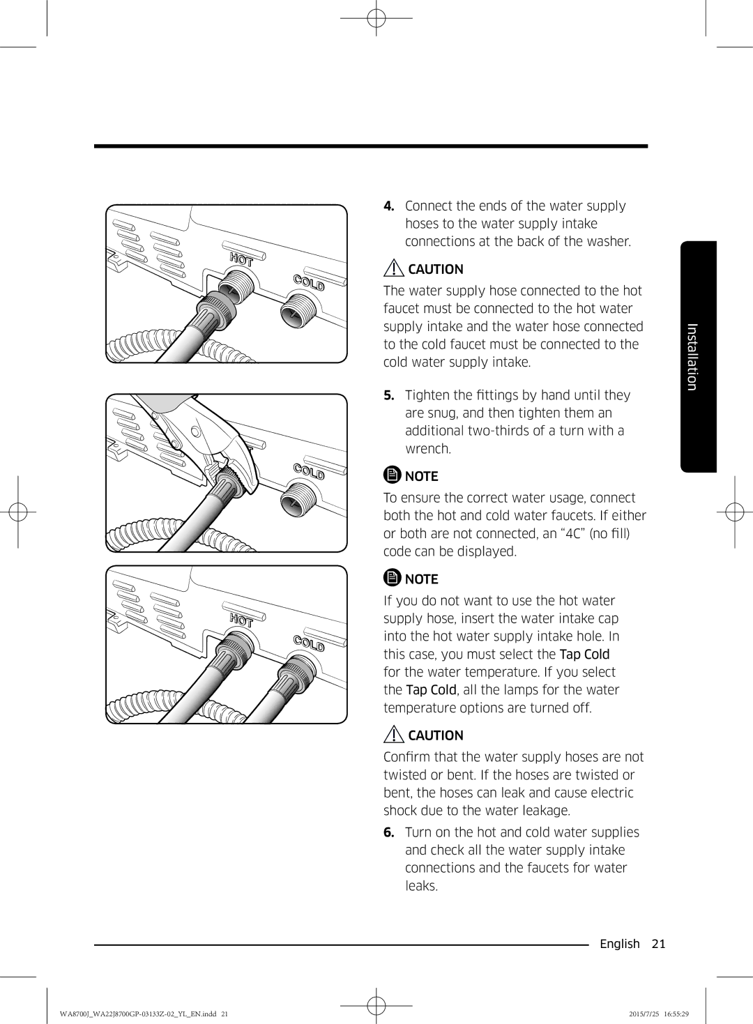 Samsung WA22J8700GP/YL manual Installation 