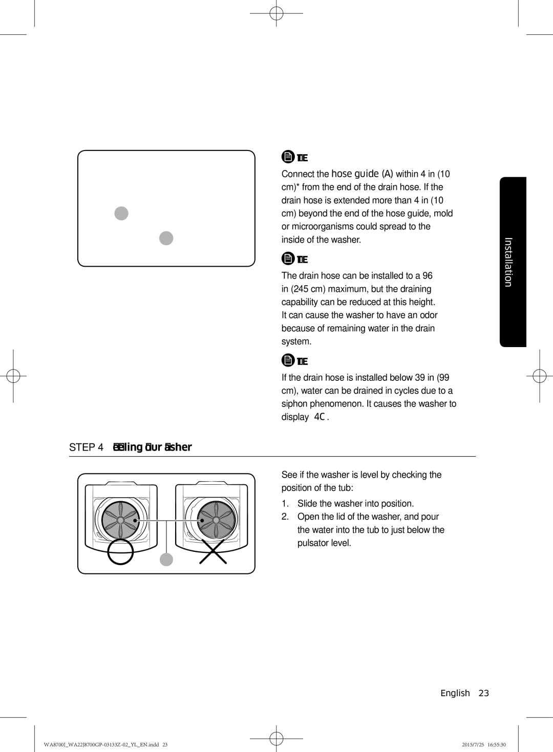 Samsung WA22J8700GP/YL manual Leveling your washer 