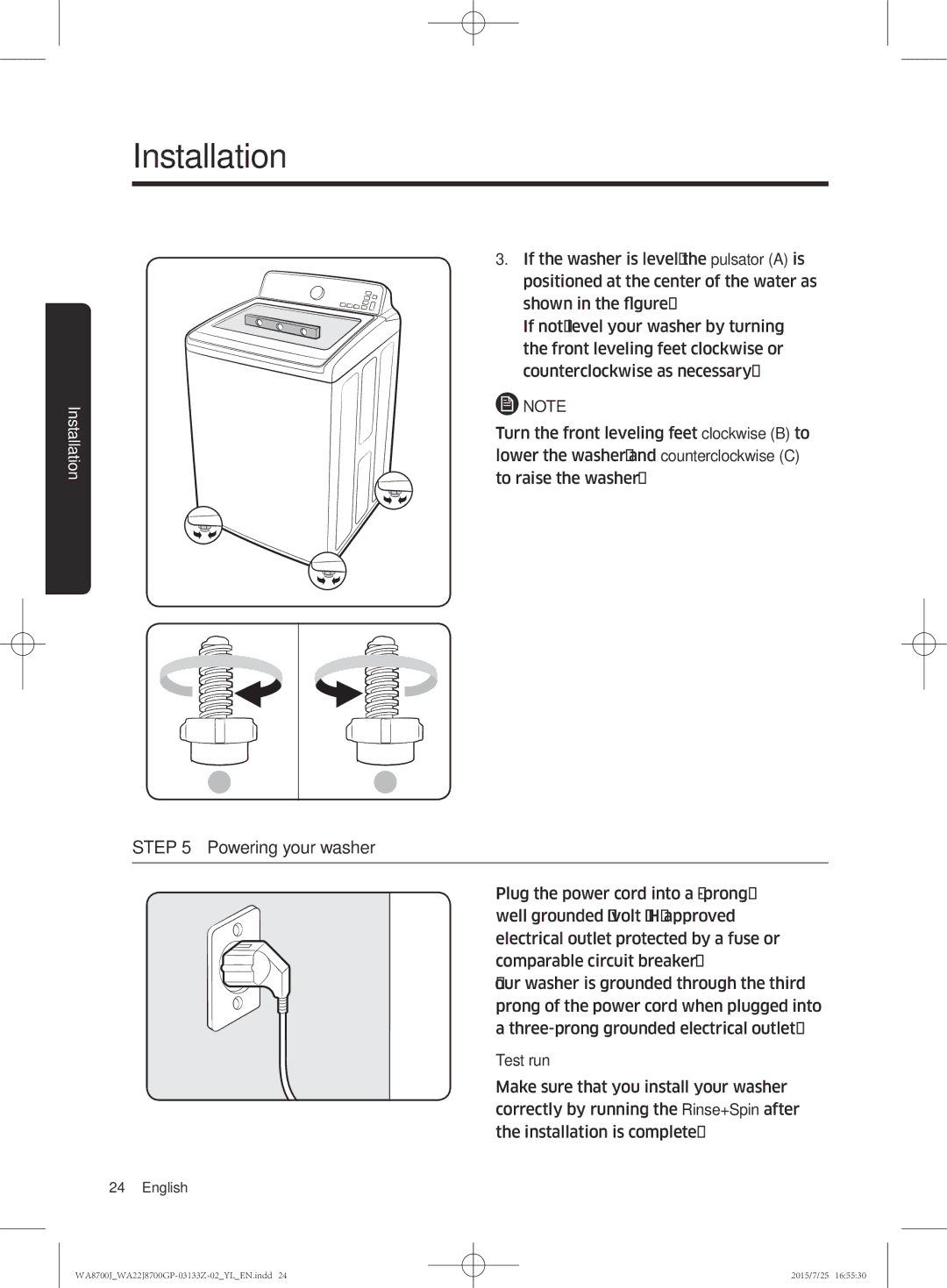 Samsung WA22J8700GP/YL manual Powering your washer 