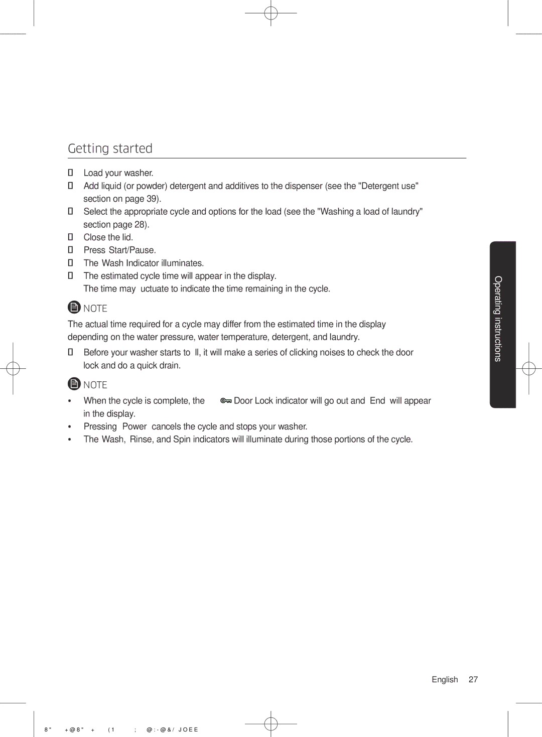 Samsung WA22J8700GP/YL manual Getting started 